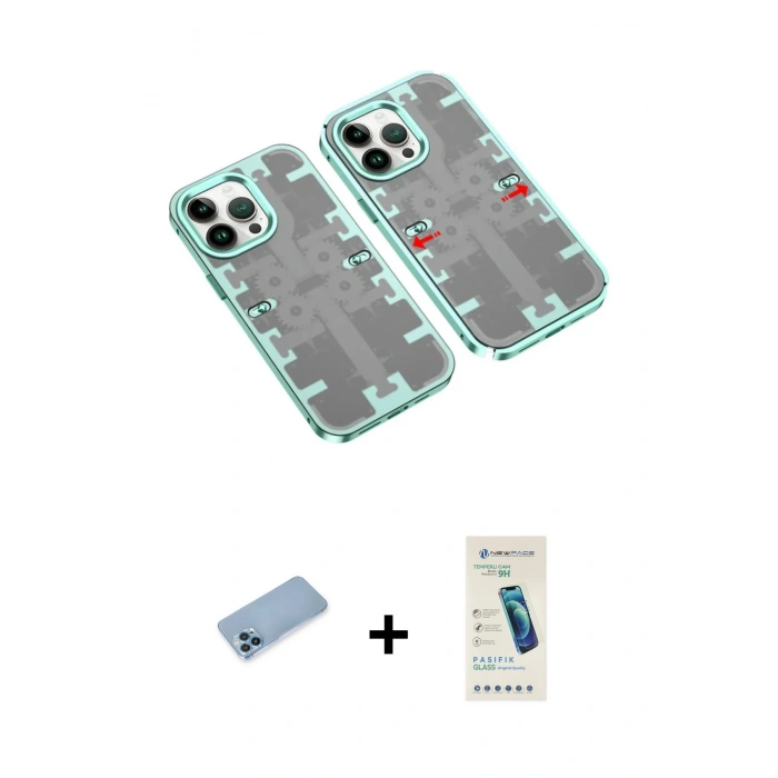 MARSİLYAN™- iPhone 13 Pro Max Kılıf Ufuk Doku Prime - Şeffaf Pasifik Cam Ekran Koruyucu + Shine Kamera Lens Koruma Cam - MI