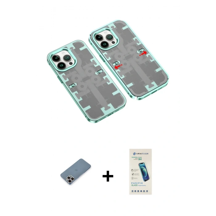 MARSİLYAN™- iPhone 13 Pro Max Kılıf Ufuk Doku Prime - Şeffaf Pasifik Cam Ekran Koruyucu + Metal Kamera Lens Koruma Cam - MR