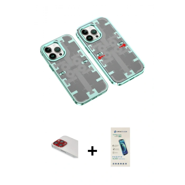 MARSİLYAN™- iPhone 13 Pro Max Kılıf Ufuk Doku Prime - Şeffaf Pasifik Cam Ekran Koruyucu + Pers Alüminyum Kamera Lens - KI