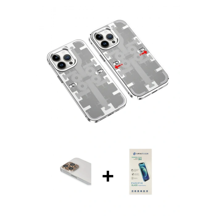MARSİLYAN™- iPhone 13 Pro Max Kılıf Ufuk Doku Prime - Şeffaf Pasifik Cam Ekran Koruyucu + Pers Alüminyum Kamera Lens - GD