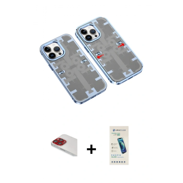 MARSİLYAN™- iPhone 13 Pro Max Kılıf Ufuk Doku Prime - Şeffaf Pasifik Cam Ekran Koruyucu + Pers Alüminyum Kamera Lens - KI