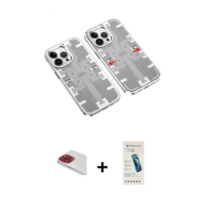 MARSİLYAN™- iPhone 13 Pro Max Kılıf Ufuk Doku Prime - Şeffaf Pasifik Cam Ekran Koruyucu + Pers Alüminyum Kamera Lens - KI