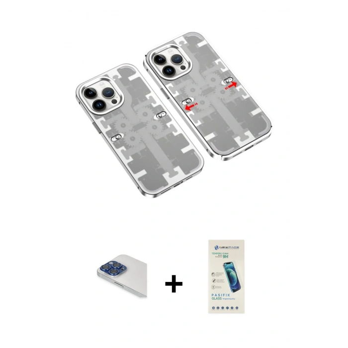 MARSİLYAN™- iPhone 13 Pro Max Kılıf Ufuk Doku Prime - Şeffaf Pasifik Cam Ekran Koruyucu + Pers Alüminyum Kamera Lens - LT