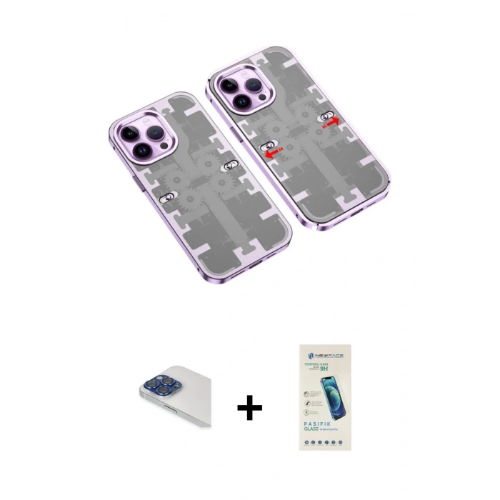 MARSİLYAN™- iPhone 13 Pro Max Kılıf Ufuk Doku Prime - Şeffaf Pasifik Cam Ekran Koruyucu + Pers Alüminyum Kamera Lens - LT