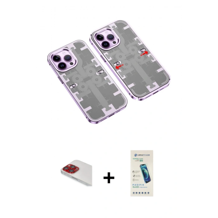 MARSİLYAN™- iPhone 13 Pro Max Kılıf Ufuk Doku Prime - Şeffaf Pasifik Cam Ekran Koruyucu + Pers Alüminyum Kamera Lens - KI