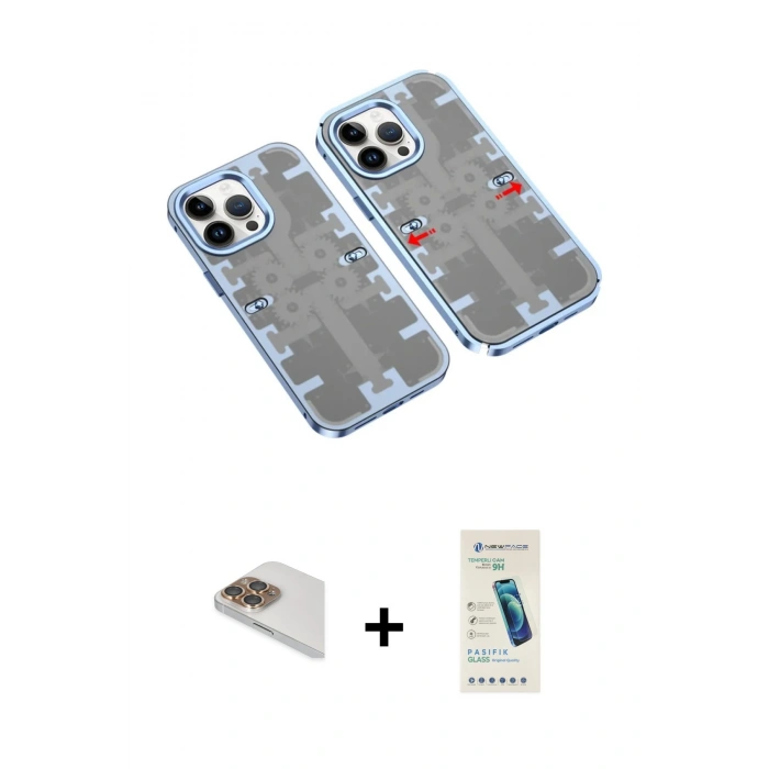 MARSİLYAN™- iPhone 13 Pro Max Kılıf Ufuk Doku Prime - Şeffaf Pasifik Cam Ekran Koruyucu + Pers Alüminyum Kamera Lens - GD