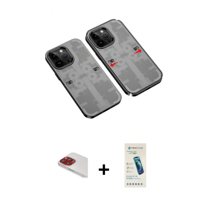 MARSİLYAN™- iPhone 13 Pro Max Kılıf Ufuk Doku Prime - Şeffaf Pasifik Cam Ekran Koruyucu + Pers Alüminyum Kamera Lens - KI