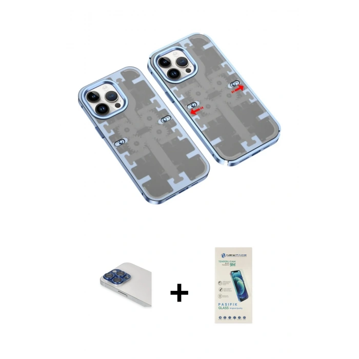 MARSİLYAN™- iPhone 13 Pro Max Kılıf Ufuk Doku Prime - Şeffaf Pasifik Cam Ekran Koruyucu + Pers Alüminyum Kamera Lens - LT