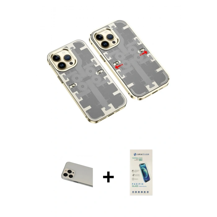 MARSİLYAN™- iPhone 13 Pro Max Kılıf Ufuk Doku Prime - Şeffaf Pasifik Cam Ekran Koruyucu + Rainbow Kamera Lens Koruma Cam - REGD