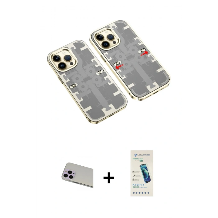 MARSİLYAN™- iPhone 13 Pro Max Kılıf Ufuk Doku Prime - Şeffaf Pasifik Cam Ekran Koruyucu + Rainbow Kamera Lens Koruma Cam - MR