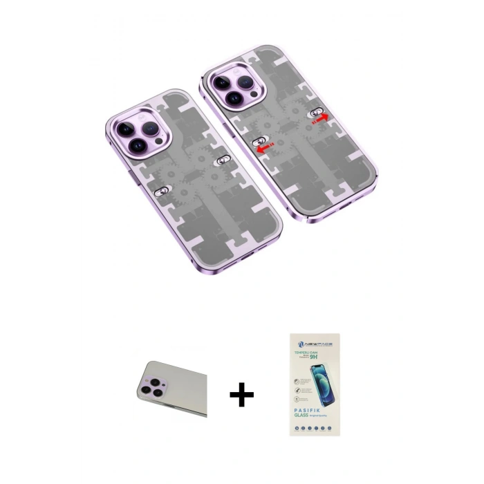 MARSİLYAN™- iPhone 13 Pro Max Kılıf Ufuk Doku Prime - Şeffaf Pasifik Cam Ekran Koruyucu + Rainbow Kamera Lens Koruma Cam - MR