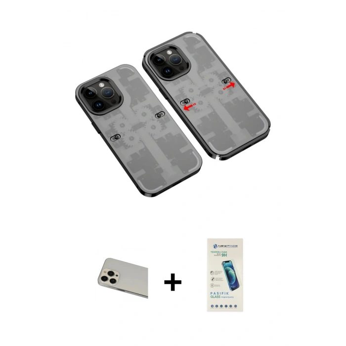 MARSİLYAN™- iPhone 13 Pro Max Kılıf Ufuk Doku Prime - Şeffaf Pasifik Cam Ekran Koruyucu + Rainbow Kamera Lens Koruma Cam - REGD