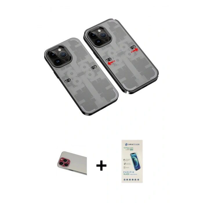 MARSİLYAN™- iPhone 13 Pro Max Kılıf Ufuk Doku Prime - Şeffaf Pasifik Cam Ekran Koruyucu + Rainbow Kamera Lens Koruma Cam - KI
