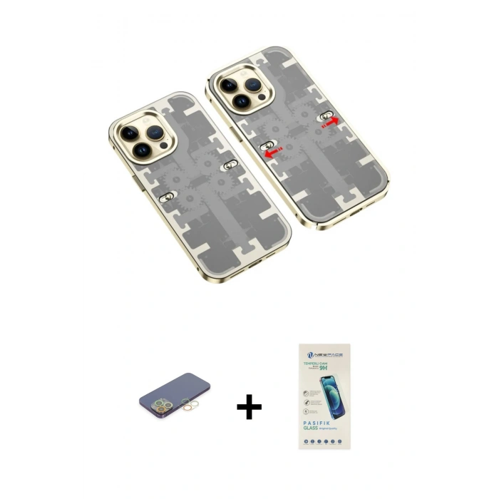 MARSİLYAN™- iPhone 13 Pro Max Kılıf Ufuk Doku Prime - Şeffaf Pasifik Cam Ekran Koruyucu + Renkli Kamera Lens Koruma Cam - SI