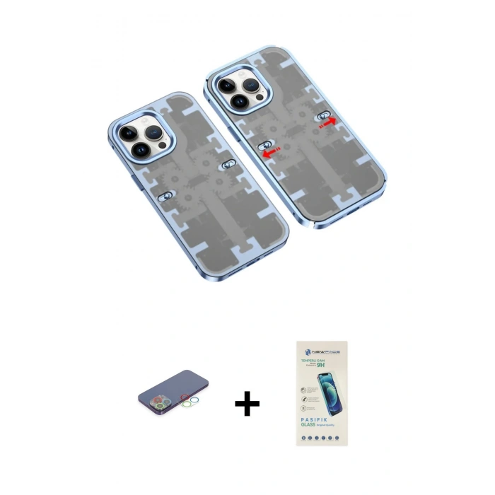 MARSİLYAN™- iPhone 13 Pro Max Kılıf Ufuk Doku Prime - Şeffaf Pasifik Cam Ekran Koruyucu + Renkli Kamera Lens Koruma Cam - MI