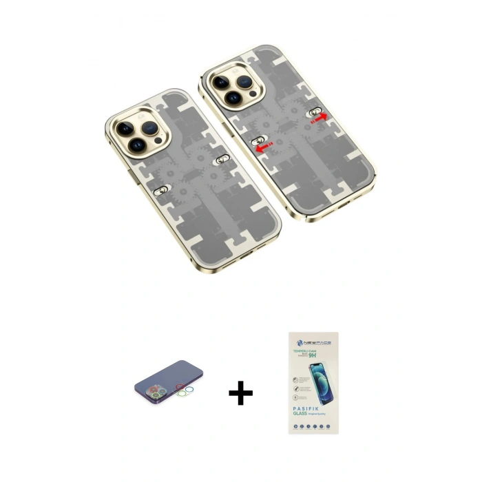 MARSİLYAN™- iPhone 13 Pro Max Kılıf Ufuk Doku Prime - Şeffaf Pasifik Cam Ekran Koruyucu + Renkli Kamera Lens Koruma Cam - MI