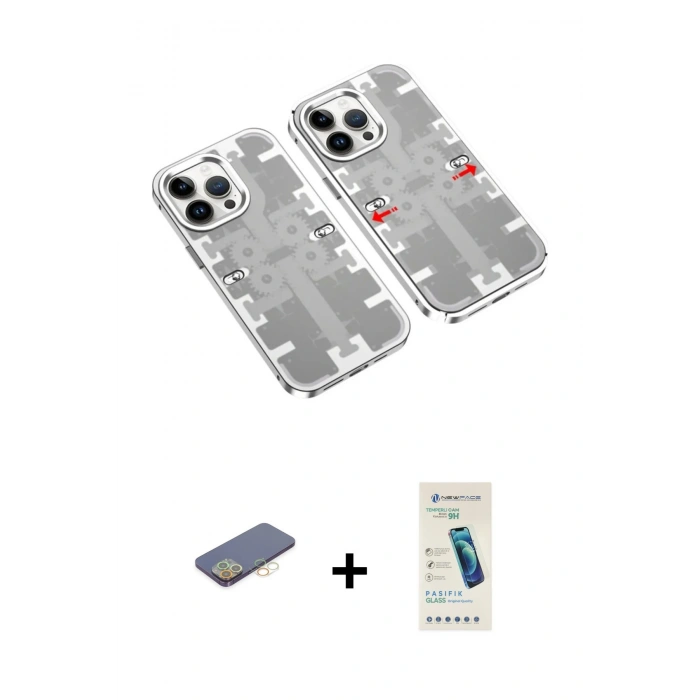 MARSİLYAN™- iPhone 13 Pro Max Kılıf Ufuk Doku Prime - Şeffaf Pasifik Cam Ekran Koruyucu + Renkli Kamera Lens Koruma Cam - SI