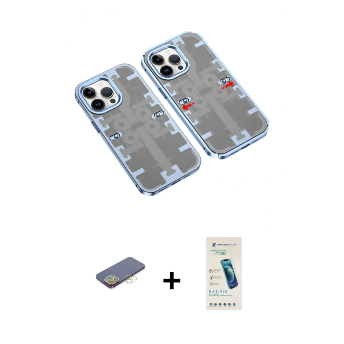MARSİLYAN™- iPhone 13 Pro Max Kılıf Ufuk Doku Prime - Şeffaf Pasifik Cam Ekran Koruyucu + Renkli Kamera Lens Koruma Cam - SI