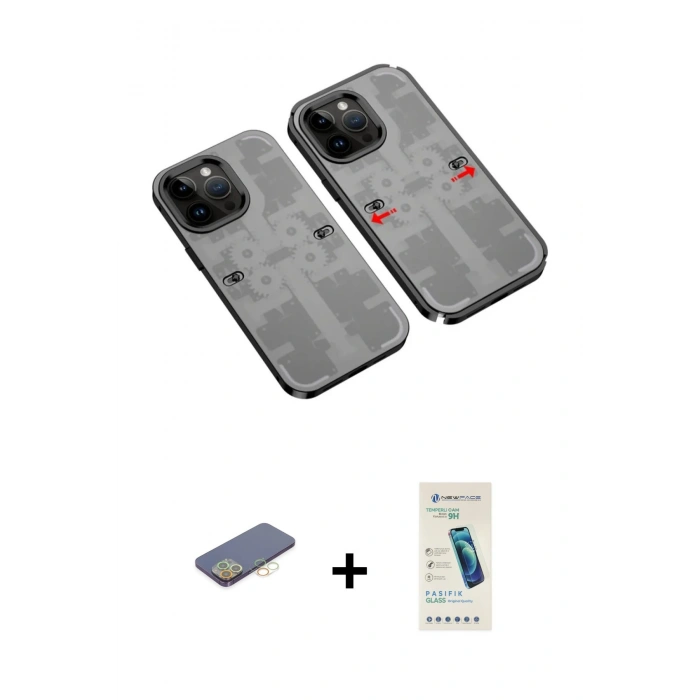 MARSİLYAN™- iPhone 13 Pro Max Kılıf Ufuk Doku Prime - Şeffaf Pasifik Cam Ekran Koruyucu + Renkli Kamera Lens Koruma Cam - SI