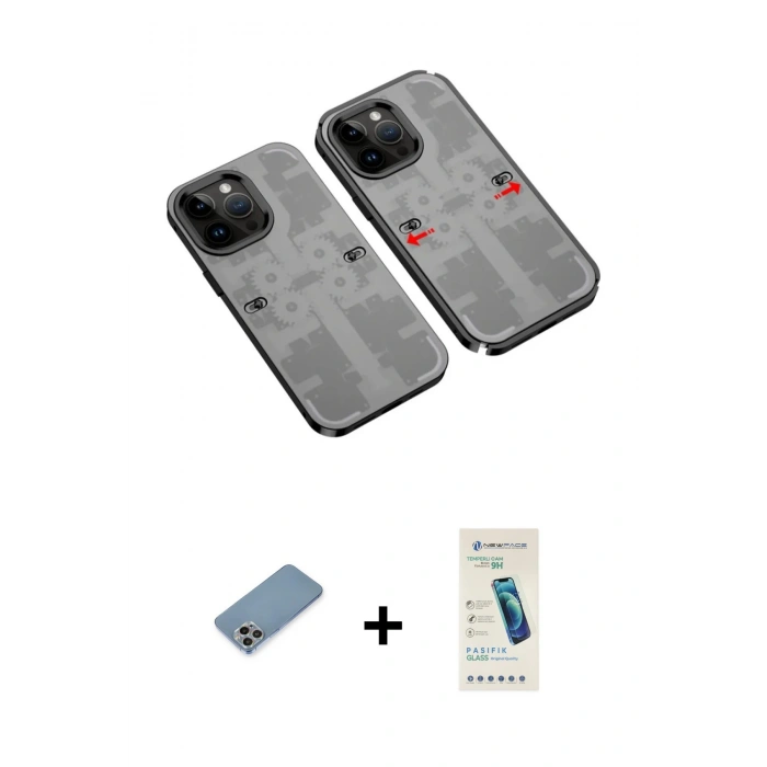 MARSİLYAN™- iPhone 13 Pro Max Kılıf Ufuk Doku Prime - Şeffaf Pasifik Cam Ekran Koruyucu + Shine Kamera Lens Koruma Cam - GI