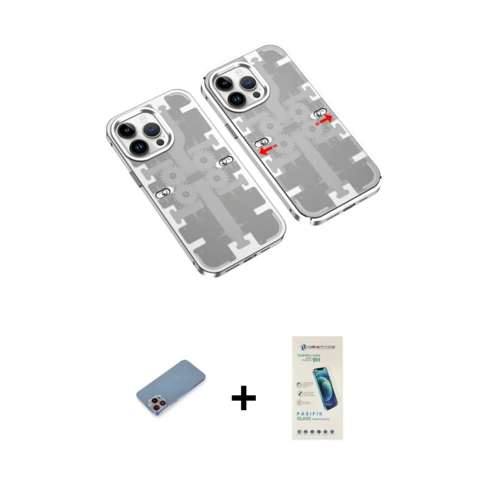 MARSİLYAN™- iPhone 13 Pro Max Kılıf Ufuk Doku Prime - Şeffaf Pasifik Cam Ekran Koruyucu + Shine Kamera Lens Koruma Cam - PE