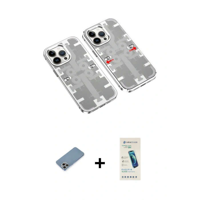 MARSİLYAN™- iPhone 13 Pro Max Kılıf Ufuk Doku Prime - Şeffaf Pasifik Cam Ekran Koruyucu + Shine Kamera Lens Koruma Cam - GI