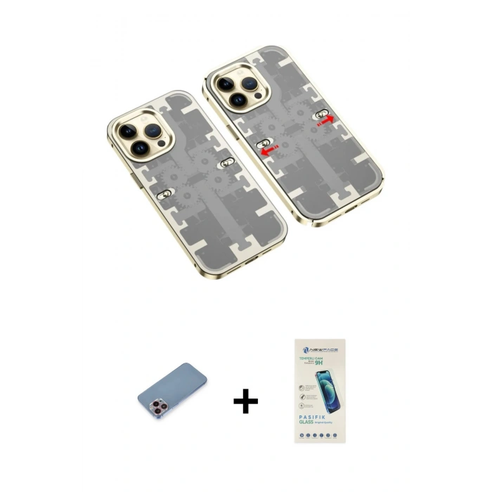 MARSİLYAN™- iPhone 13 Pro Max Kılıf Ufuk Doku Prime - Şeffaf Pasifik Cam Ekran Koruyucu + Shine Kamera Lens Koruma Cam - PE