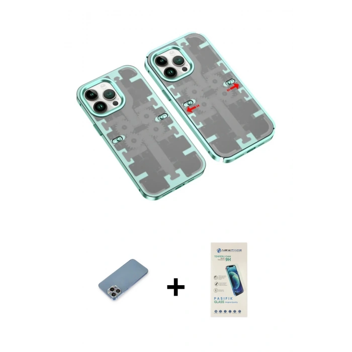 MARSİLYAN™- iPhone 13 Pro Max Kılıf Ufuk Doku Prime - Şeffaf Pasifik Cam Ekran Koruyucu + Shine Kamera Lens Koruma Cam - GI