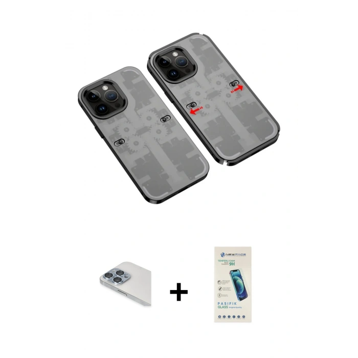 MARSİLYAN™- iPhone 13 Pro Max Kılıf Ufuk Doku Prime - Şeffaf Pasifik Cam Ekran Koruyucu + Sierra Blue Pers Alüminyum Kamera Lens