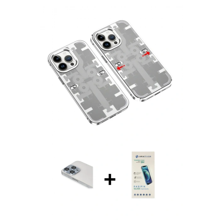 MARSİLYAN™- iPhone 13 Pro Max Kılıf Ufuk Doku Prime - Şeffaf Pasifik Cam Ekran Koruyucu + Sierra Blue Pers Alüminyum Kamera Lens