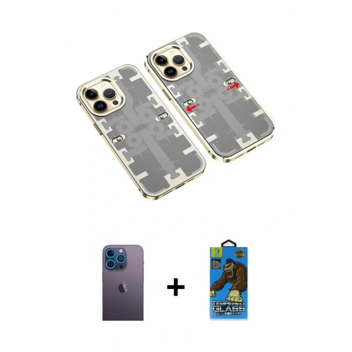 MARSİLYAN™- iPhone 13 Pro Max Kılıf Ufuk Doku Prime - Siyah 18D Cam Ekran Koruyucu + Neon Fosforlu Kamera Lens - MI