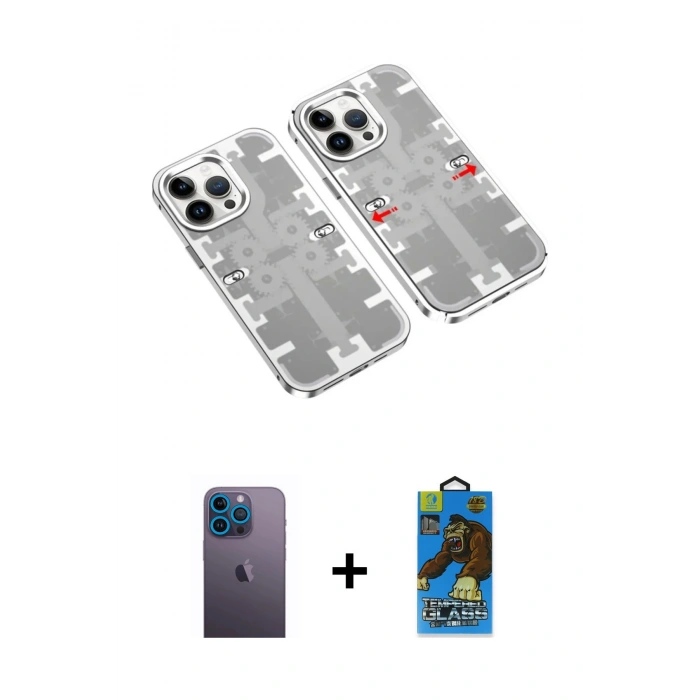 MARSİLYAN™- iPhone 13 Pro Max Kılıf Ufuk Doku Prime - Siyah 18D Cam Ekran Koruyucu + Neon Fosforlu Kamera Lens - MI