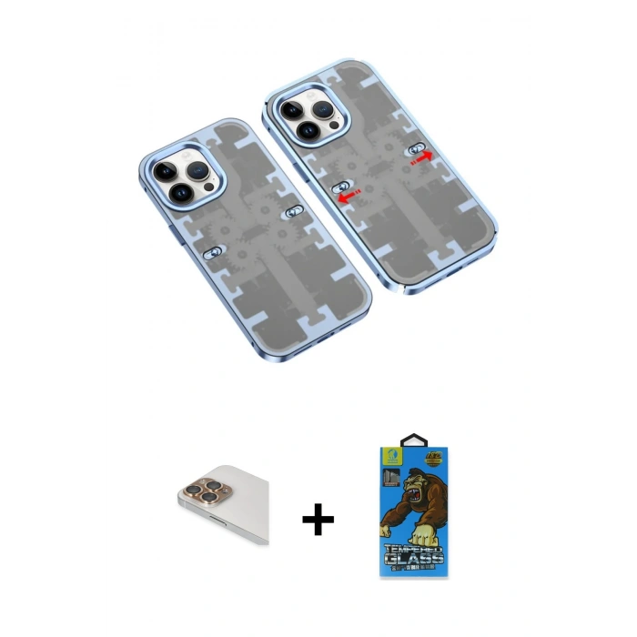 MARSİLYAN™- iPhone 13 Pro Max Kılıf Ufuk Doku Prime - Siyah 18D Cam Ekran Koruyucu + Pers Alüminyum Kamera Lens - GD