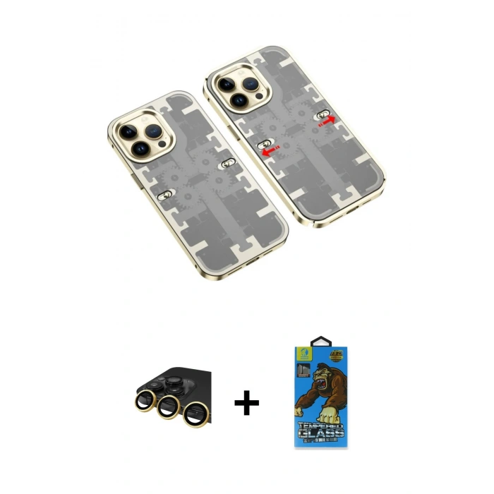 MARSİLYAN™- iPhone 13 Pro Max Kılıf Ufuk Doku Prime - Siyah 18D Cam Ekran Koruyucu + Raze Metal Kamera Lens - GD