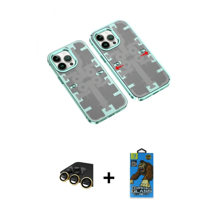 MARSİLYAN™- iPhone 13 Pro Max Kılıf Ufuk Doku Prime - Siyah 18D Cam Ekran Koruyucu + Raze Metal Kamera Lens - GD