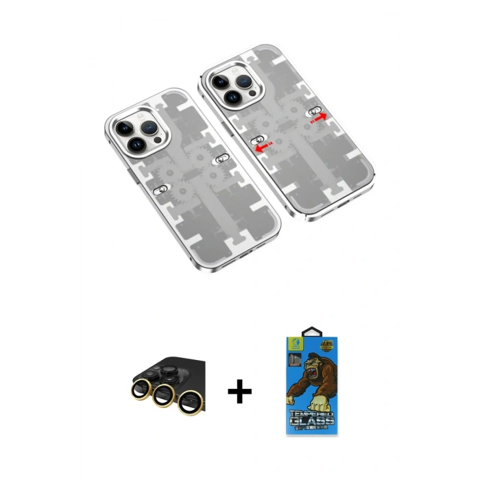 MARSİLYAN™- iPhone 13 Pro Max Kılıf Ufuk Doku Prime - Siyah 18D Cam Ekran Koruyucu + Raze Metal Kamera Lens - GD
