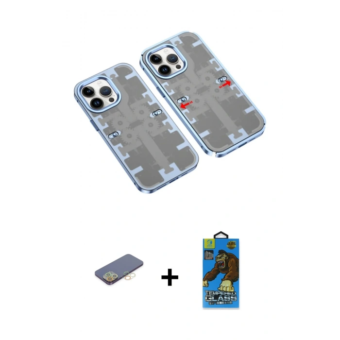 MARSİLYAN™- iPhone 13 Pro Max Kılıf Ufuk Doku Prime - Siyah 18D Cam Ekran Koruyucu + Renkli Kamera Lens Koruma Cam - SI