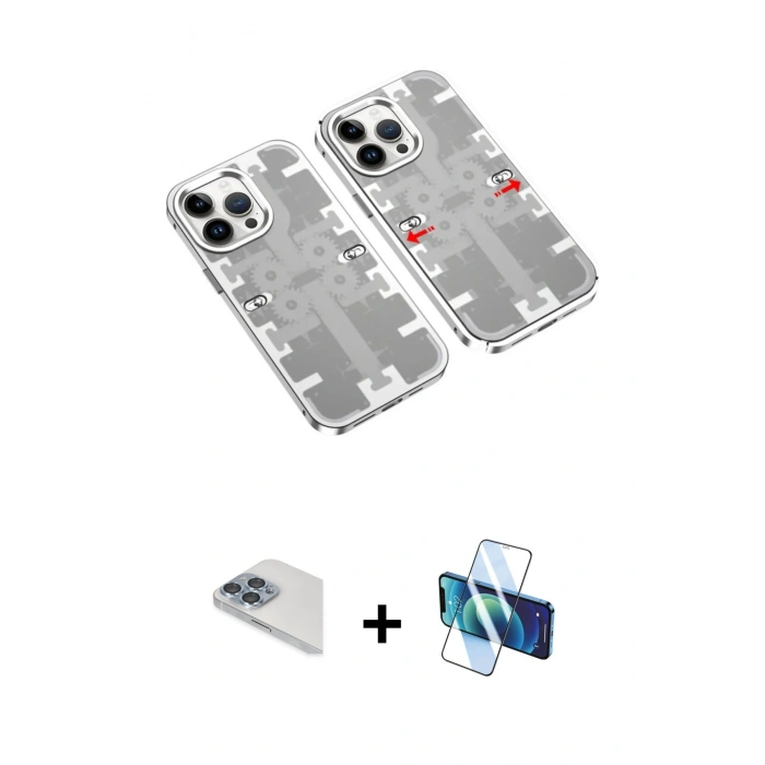 MARSİLYAN™- iPhone 13 Pro Max Kılıf Ufuk Doku Prime - Siyah 3D Antistatik Cam Ekran Koruyucu + Pers Alüminyum Kamera Lens - SABE