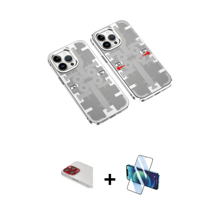 MARSİLYAN™- iPhone 13 Pro Max Kılıf Ufuk Doku Prime - Siyah 3D Antistatik Cam Ekran Koruyucu + Pers Alüminyum Kamera Lens - KI