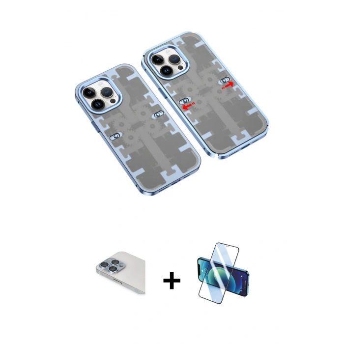MARSİLYAN™- iPhone 13 Pro Max Kılıf Ufuk Doku Prime - Siyah 3D Antistatik Cam Ekran Koruyucu + Pers Alüminyum Kamera Lens - SABE