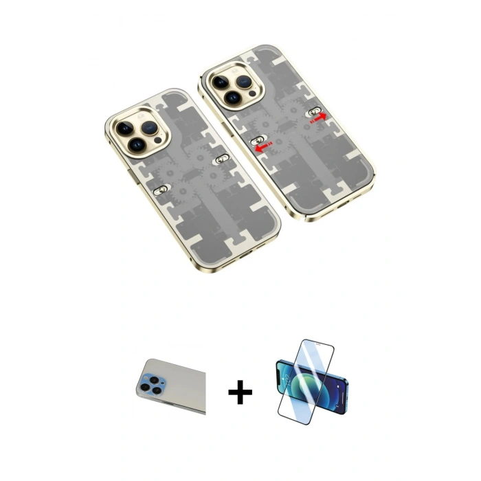 MARSİLYAN™- iPhone 13 Pro Max Kılıf Ufuk Doku Prime - Siyah 3D Antistatik Cam Ekran Koruyucu + Rainbow Kamera Lens Koruma Cam - MI