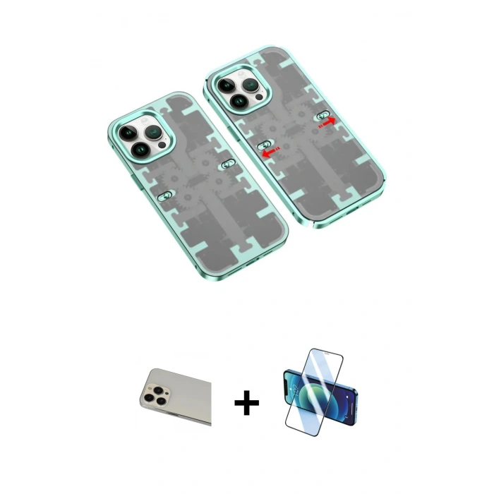 MARSİLYAN™- iPhone 13 Pro Max Kılıf Ufuk Doku Prime - Siyah 3D Antistatik Cam Ekran Koruyucu + Rainbow Kamera Lens Koruma Cam - REGD