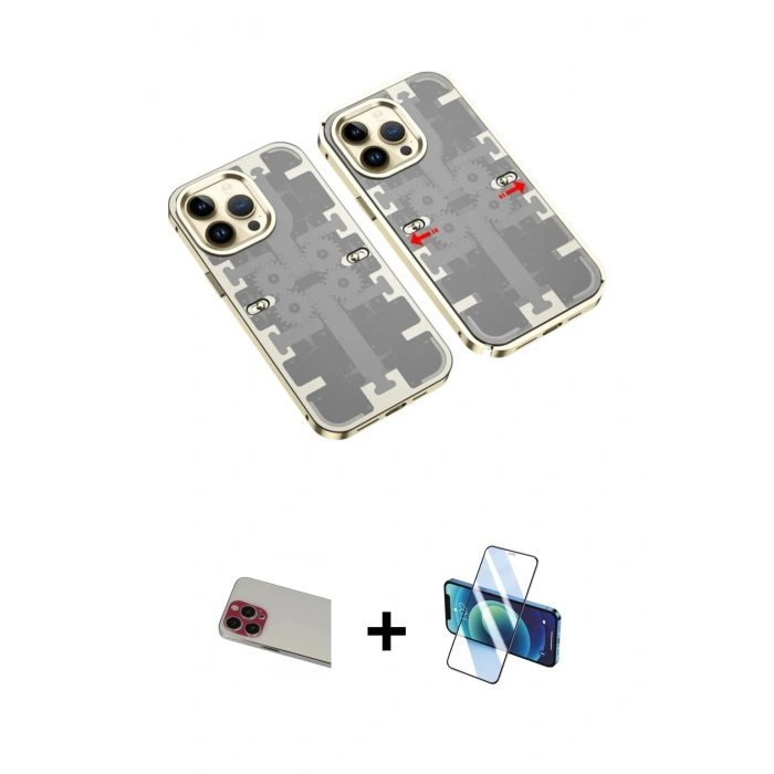 MARSİLYAN™- iPhone 13 Pro Max Kılıf Ufuk Doku Prime - Siyah 3D Antistatik Cam Ekran Koruyucu + Rainbow Kamera Lens Koruma Cam - KI