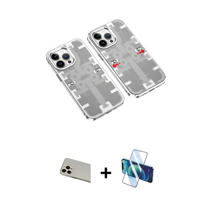 MARSİLYAN™- iPhone 13 Pro Max Kılıf Ufuk Doku Prime - Siyah 3D Antistatik Cam Ekran Koruyucu + Rainbow Kamera Lens Koruma Cam - REGD