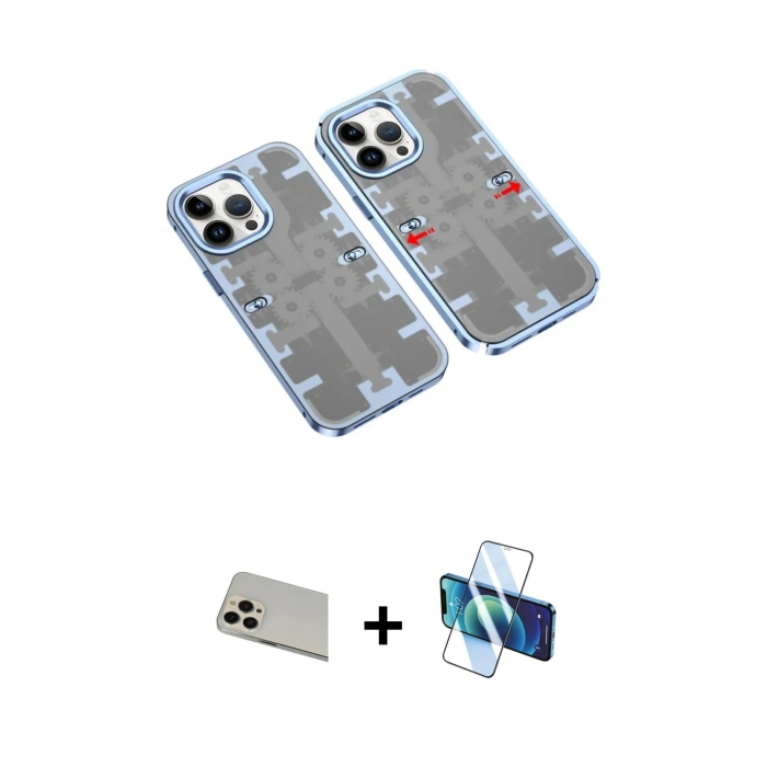 MARSİLYAN™- iPhone 13 Pro Max Kılıf Ufuk Doku Prime - Siyah 3D Antistatik Cam Ekran Koruyucu + Rainbow Kamera Lens Koruma Cam - REGD