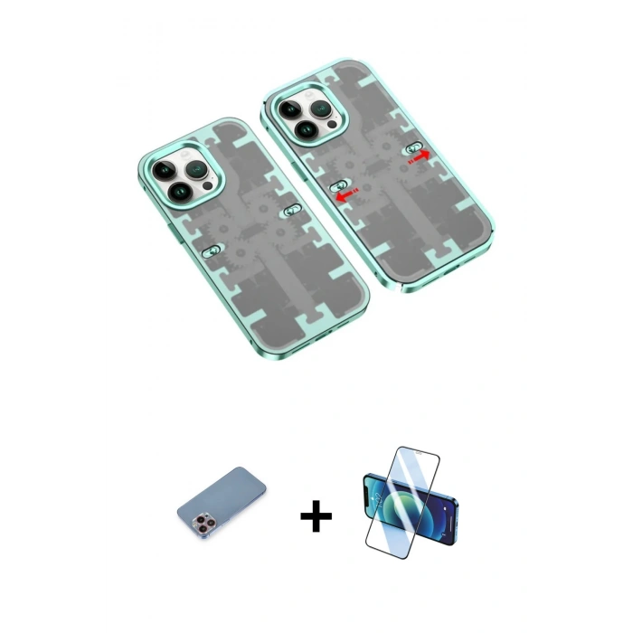 MARSİLYAN™- iPhone 13 Pro Max Kılıf Ufuk Doku Prime - Siyah 3D Antistatik Cam Ekran Koruyucu + Shine Kamera Lens Koruma Cam - PE