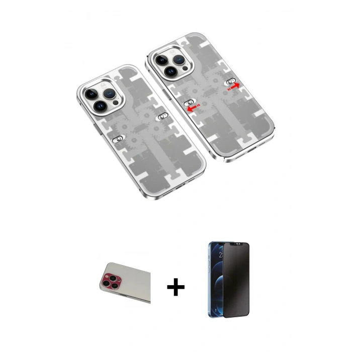 MARSİLYAN™- iPhone 13 Pro Max Kılıf Ufuk Doku Prime - Siyah 3D Antistatik Hayalet Cam Ekran Koruyucu + Rainbow Kamera Lens Koruma Cam - KI
