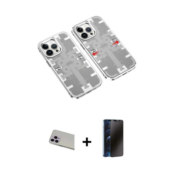 MARSİLYAN™- iPhone 13 Pro Max Kılıf Ufuk Doku Prime - Siyah 3D Antistatik Hayalet Cam Ekran Koruyucu + Rainbow Kamera Lens Koruma Cam - MR