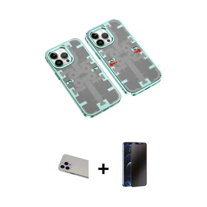 MARSİLYAN™- iPhone 13 Pro Max Kılıf Ufuk Doku Prime - Siyah 3D Antistatik Hayalet Cam Ekran Koruyucu + Rainbow Kamera Lens Koruma Cam - MR