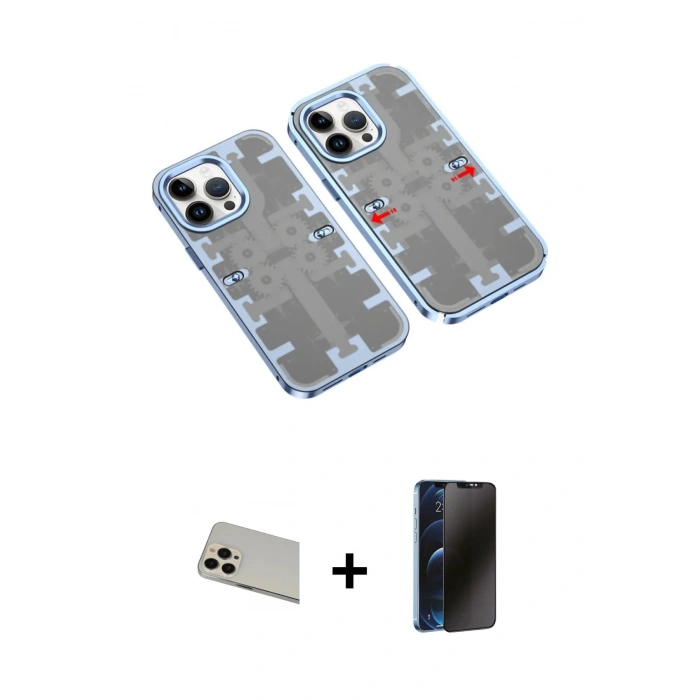MARSİLYAN™- iPhone 13 Pro Max Kılıf Ufuk Doku Prime - Siyah 3D Antistatik Hayalet Cam Ekran Koruyucu + Rainbow Kamera Lens Koruma Cam - REGD